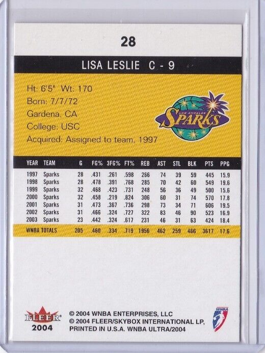 2004 Ultra WNBA #28 LISA LESLIE HOF LOS ANGELES SPARKS (ID44) | eBay