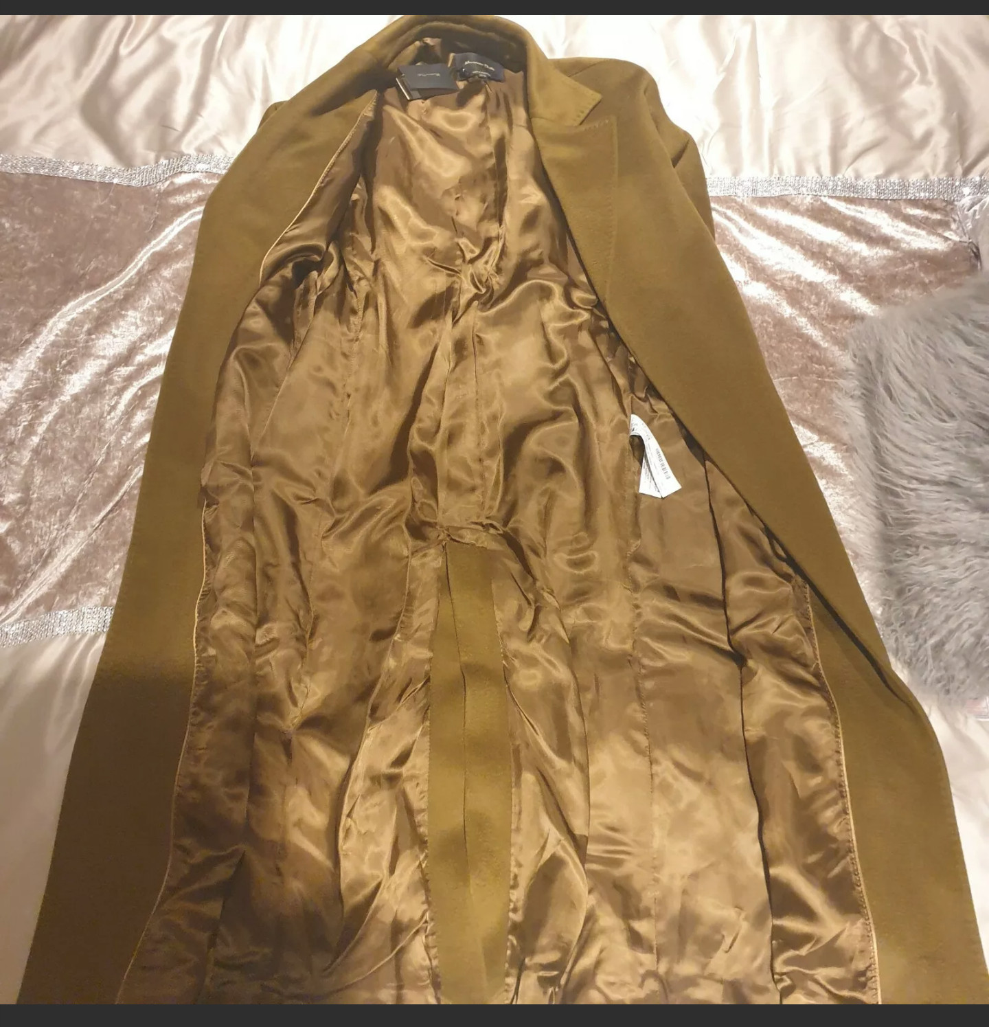 RARE! LIMITED EDITION MASSIMO DUTTI LONG BELTED WOOL KHAKI BROWN COAT UK 8 image 4