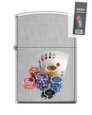 Zippo 82256 gambling poker 4 aces chips casino las vegas Lighter + FLINT PACK