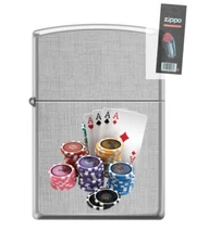 Zippo 82256 gambling poker 4 aces chips casino las vegas Lighter + FLINT PACK