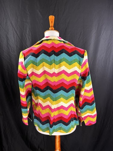 3 Sisters Colorful Chevron Print Open Front Fun Coat Jacket Womens Med 3/4 Slv - 第 6/6 張圖片