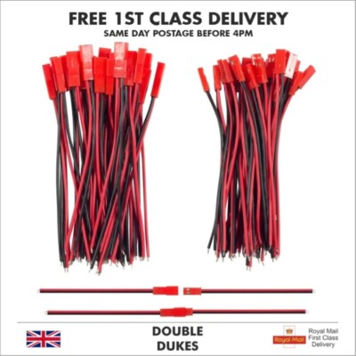 Red 2 Pin JST Plug Socket Connectors 200mm RC Li-Po Battery Leads Cable ...