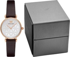 Emporio Armani Women's Slim Gianni T-Bar Two-Hand Brown Leather Watch AR1990