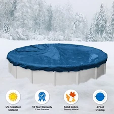 28' Round Above Ground Winter Swimming Pool Solid Cover 12 Yr Wrnty 4FT Overlap