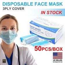 50 PCS Disposable and Protective 3 Layer Non Woven Face Masks Mens Womens