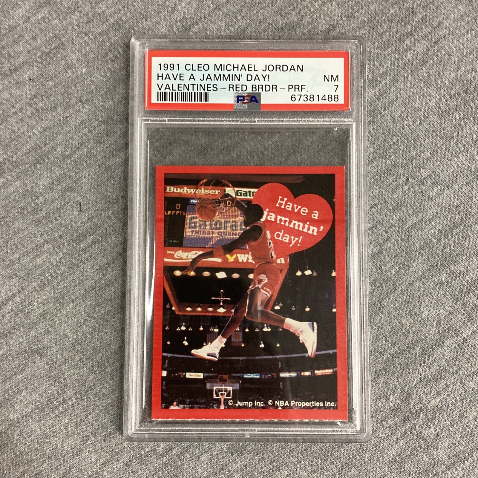 1991 Cleo Michael Jordan Have a Jammin' Day! Valentines Red Border Perf. PSA 7