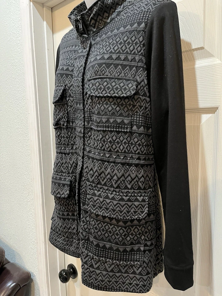 Chaqueta Maurices Talla M Negra Gris Cremallera Geométrica Mujer Top Ligero Foto 3 de 4