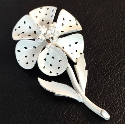 Brosche Vintage Jahre 60 Blume Mit Politur Weiß - Vtg White Flower Enamel Brooch