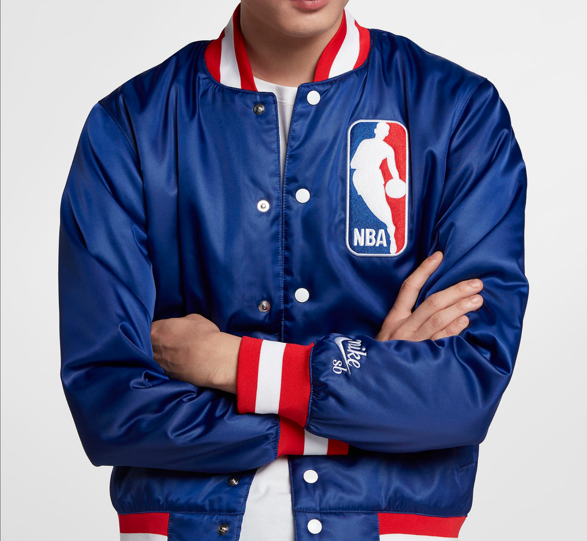 Nike SB x NBA Men Bomber Satin Jacket Synthetic Fill Blue Nike SB x NBA Men Bomber Satin Jacket Synthetic Fill Blue