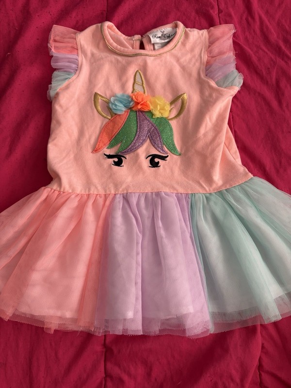 Blueberi Boulevard Girls 3T Pink Unicorn Fit & Flare Tulle Party Dress
