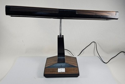 Vintage 1982 Lite Source Desk Lamp Retro Wood Grain Gooseneck Fluorescent Works