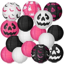 16 Pcs Halloween Paper Lanterns Ghost Bat Pumpkin Halloween Party Paper Lanterns