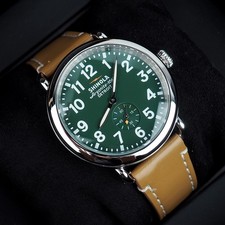 Shinola Runwell 41MM Green Dial Leather Strap Men's Quartz Watch S0110000026