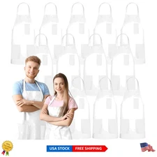 Heavy-Duty 12 Pack Cooking Aprons with 3 Pockets for BBQ & Workspace - White