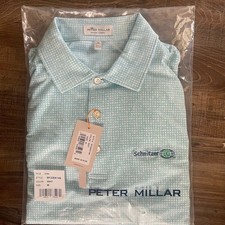 Peter Millar Summer Comfort Polo Mens M Green Dominos Geometric Schnitzer Nwt