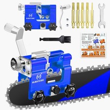 Chainsaw Sharpener Tool with 5 Titanium Bits, Hand Crank Jig for 4"-22" Chainsaw