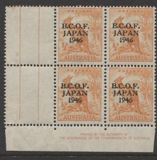 B.C.O.F. - 1946 &frac12;d CORNER GUTTER  IMPRINT BLOCK OF 4 MINT SG.J1 (REF.H6)