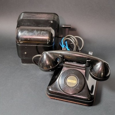 Vtg Leich Telephone Beehive Desktop Hand Crank Bell and Telephone Bakelite JJ
