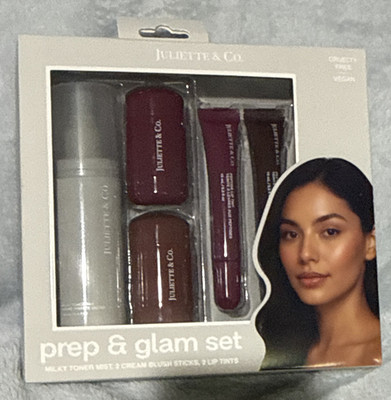 Juliette & Co Prep & Glam Set 5Pc Kit Toner Mist, Cream Blush Sticks, Lip