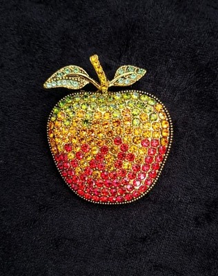 Roter Apfel Brosche goldfarben Vintage inspiriert Schmuck Geschenk Brosche Strass 