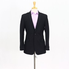 Kenneth Cole 40R Black Sport Coat Blazer Jacket Solid 2-Button Polyester