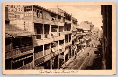 Antique Egypt Postcard PORT SAID Prince Farouk Street 1930s