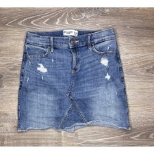 Abercrombie Kids Girls Medium Wash Distressed Denim Mini Skirt Size 15/16