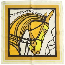 Excellent condition HERMES Hermes Carre 45 ROBE DU SOIR Silk Yellow Scarf 1884