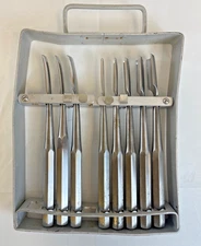 Set of 8 Richards Zimmer Curved & Straight Gouges w/ Sterilization Rack Ortho