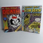 Slow Death Comix Lot #6 #9 comics with covers of bold yellow-red title text and underground comic art.