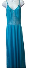 Vintage Diane Von Furstenberg Nightgown Open Back Lace Front Teal Nylon Size M