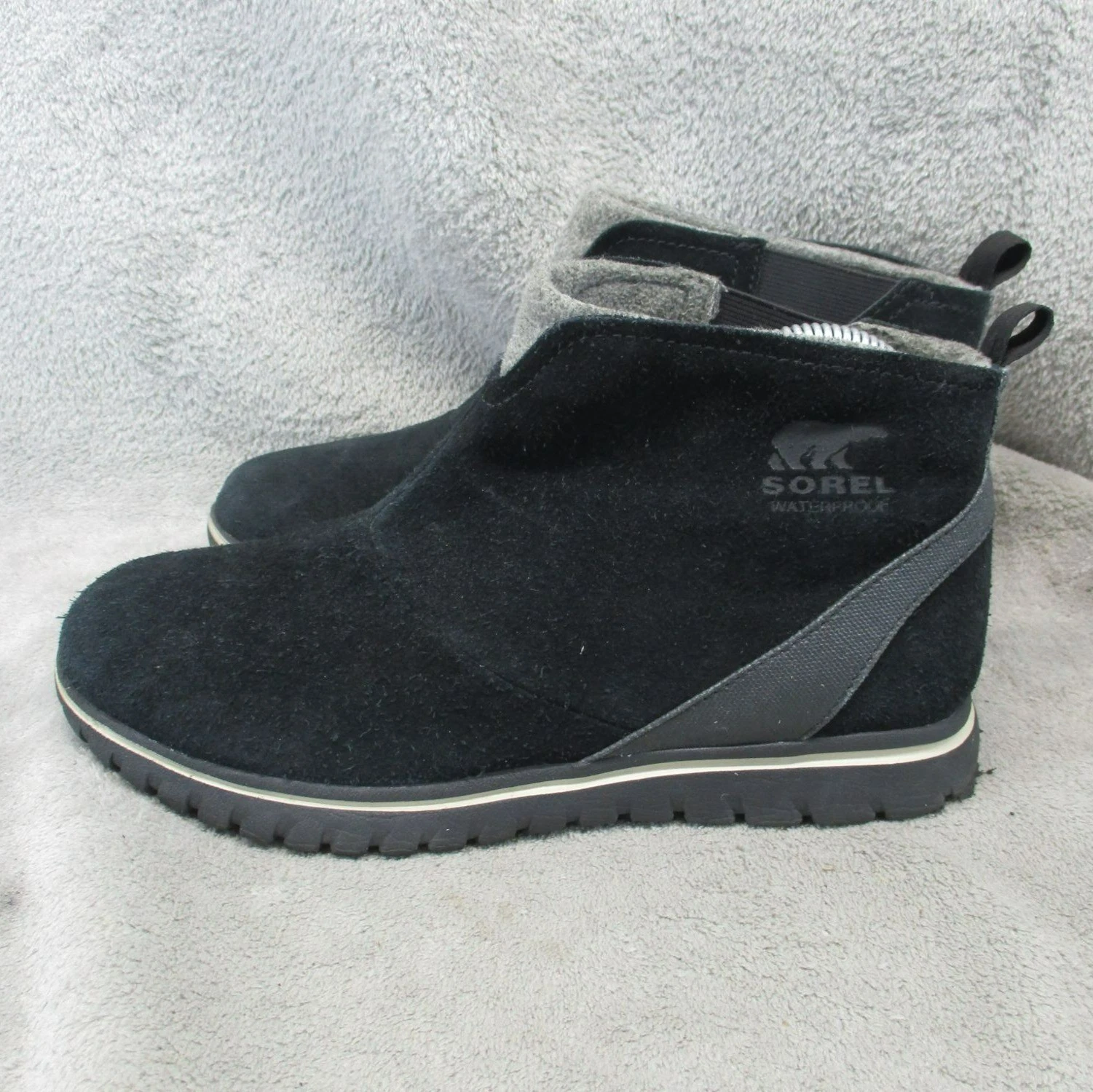 Sorel Shoes Womens Size 8 Black Suede Pull On Ankle Snow Boots *Read*