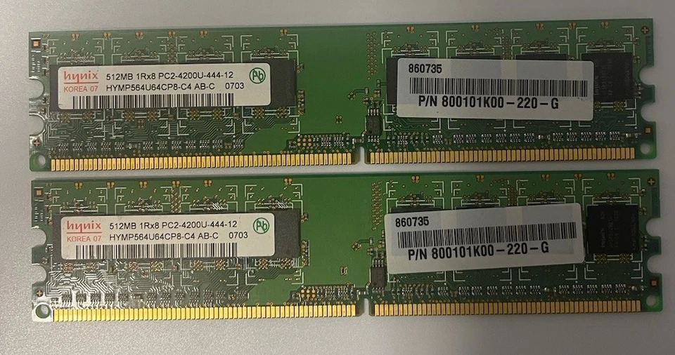 1 GB Hynix (2 x 512MB) 1Rx8 PC2-4200-444-12 Memory Modules (HYMP564U64CP8-C4) - Image 2 of 4