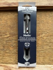 Helix Oxford Fountain Pen/New & Boxed/Medium Nib/Inc Blur Ink/Silver Tone Metal