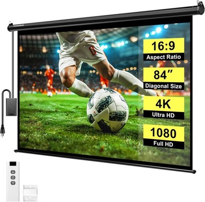 84'' Motorized Projector Screen Electric 4K HD Movie Projection Screen w/ Remote
