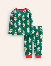 Mini Boden Snug Single Long John Pajamas Set Jewel Green Trees Size 4Y NWT