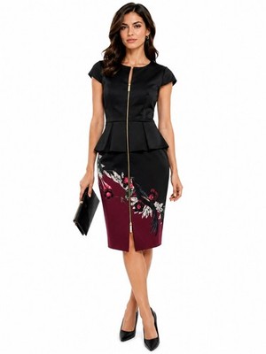 Ted Baker JAUNEL Mhia Peplum Zip Front Sheath Dress Bejewelled Shadows 2