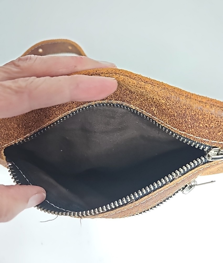Belt Bag Fanny Pack Brown Leather Suede Zipper Closure