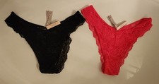 Victoria's Secret Dream Angels Brazilian Lace Panty Women's L Black and Pink TWO