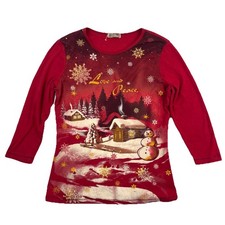 Blue Canyon Clothing Christmas Snowman Scenic Red Long Sleeve Top Youth L