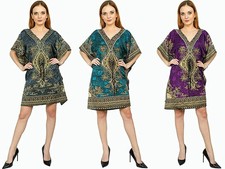 Free Size Women Caftan Top Dress Gown Short Kaftan dress Hippy Boho Maxi Set 3