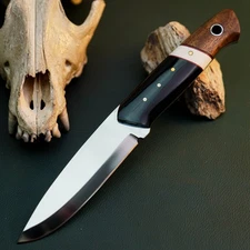 Gift-Ready 8.9" Damascus / Steel Knife Full Tang Hunt it Hunt + Leather Sheath