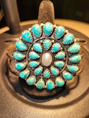 Statement Cluster Turquoise Large Cuff - SS 925 - full silver back - handmade