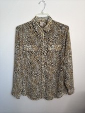 Chico's Women's 1 M Long Sleeve Semi Sheer Leopard Print Blouse NWOT