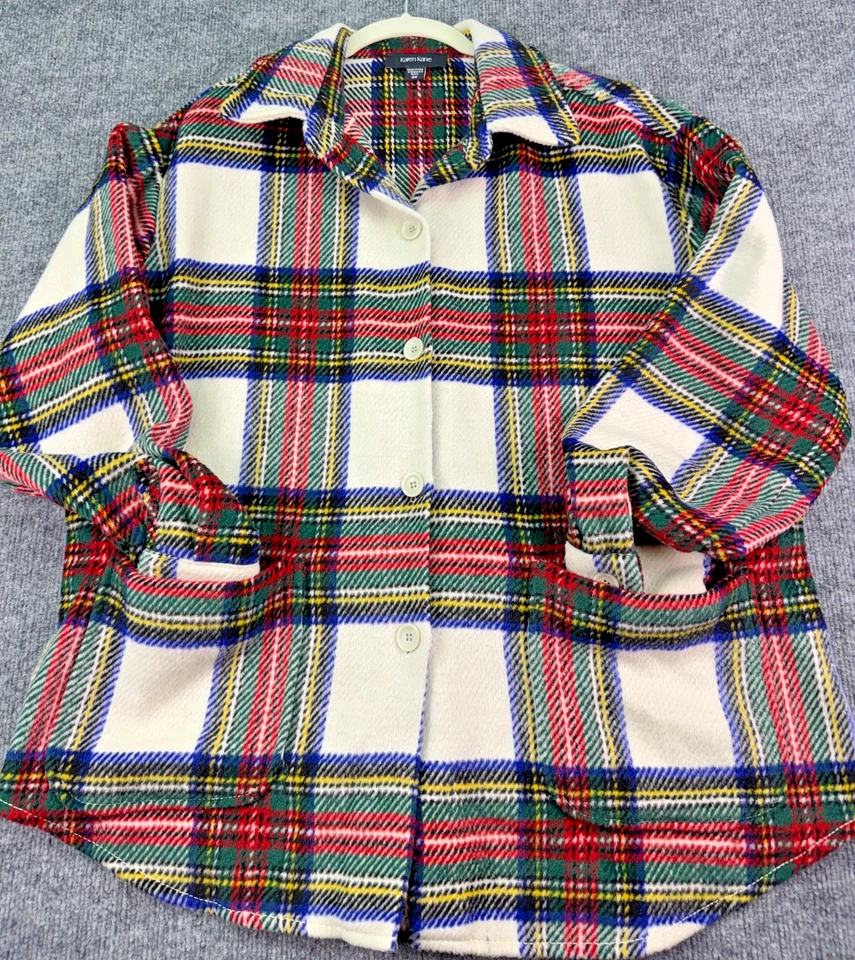 Jaqueta xadrez Karen Kane feminina plus size OX lã vermelha verde - Imagem 3 de 4