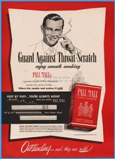 1950 Pall Mall Red Non-Filter Cigarettes Guard against throat scratch smoking ad