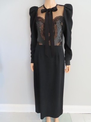 Elie Saab Black Beaded/Mesh & Bow Detail Evening Maxi Dress 42/US 10