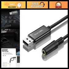 USB Audio Adapter, USB to 3.5mm Aux Converter for Headset Microphones, 6.6FT