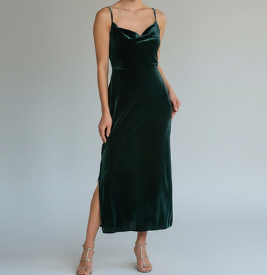 Taylor Teal Green Velvet Maxi Dress Women 6 Side Slits Spaghetti Strap Gown  Prom | eBay