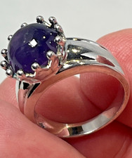 925 Sterling Silver Round Cabochon Amethyst Ring Size 6